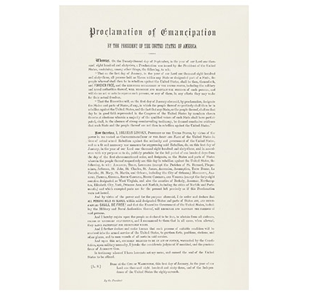 «Прокламация об освобождении рабов», подписанная президентом США Авраамом Линкольном